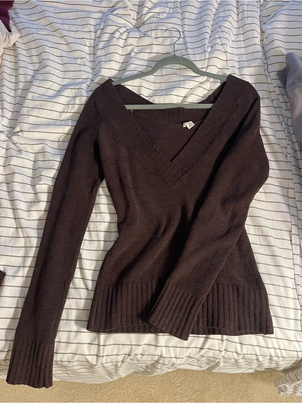 Women's V-Neck Brown Knit Sweater